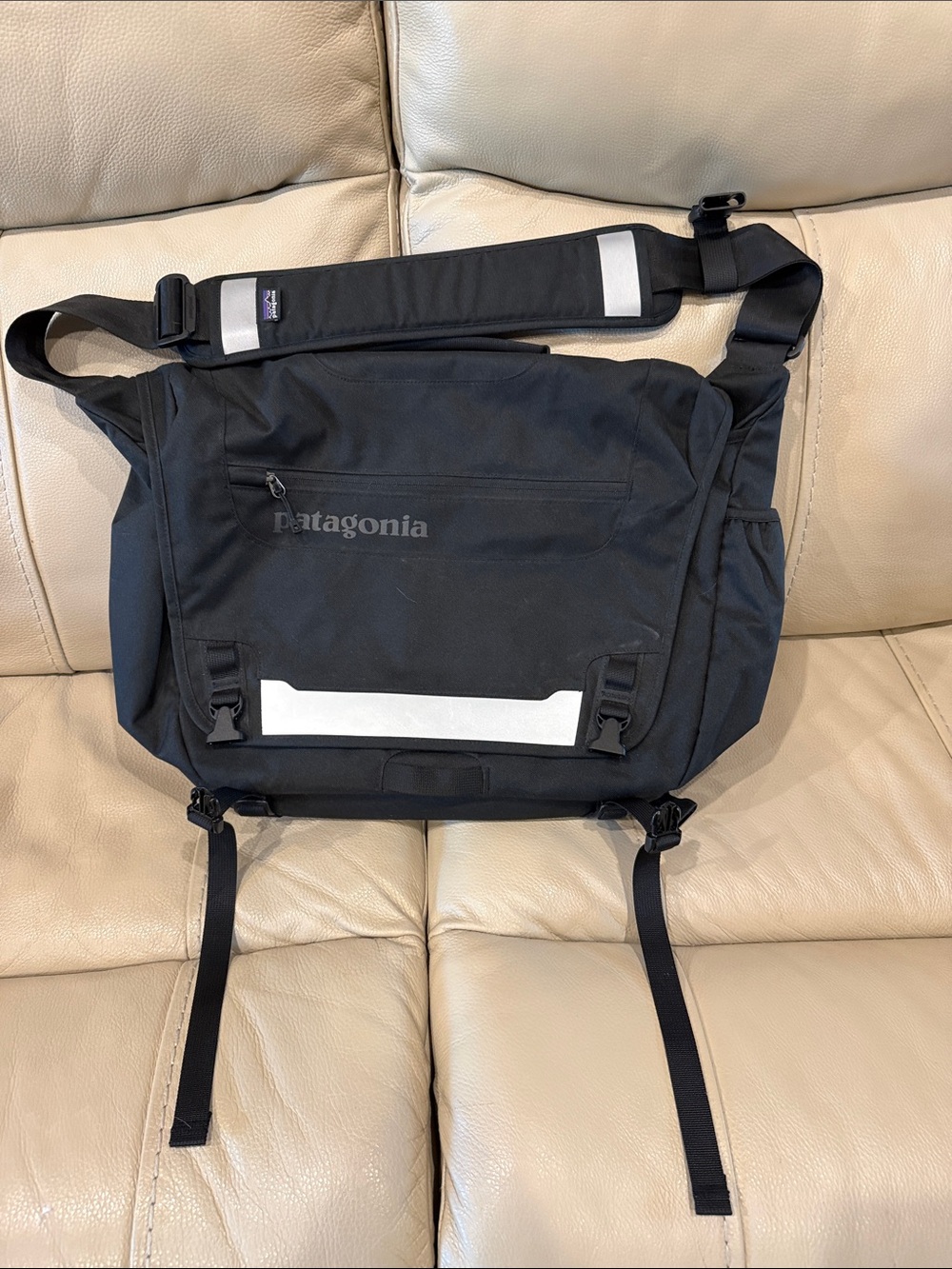 Patagonia Black Messenger Bag with Reflective Accents